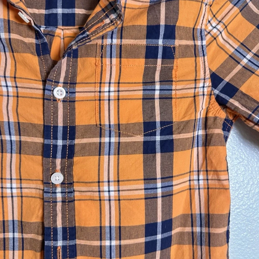 GYMBOREE BUTTON FRONT LONG SLEEVE SHIRT Youth Boy‎ Small 5-6 Orange  PLAID